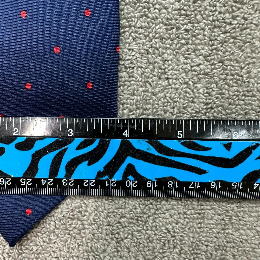 Burberry London Mens Silk Tie Navy Blue Red Polka Dot Made in Italy Business